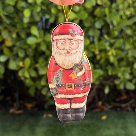 Vintage Set of 2 RUSS BERRIE & Co Christmas Candy Tin Ornament Snowman and Santa - Picture 3 of 8